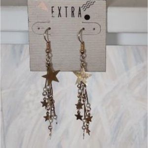 🌞 Extra vintage 80s long dangly star pierced ears earrings costume jewelry